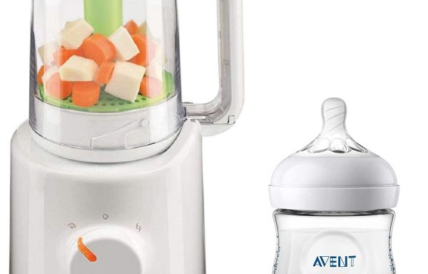 Philips Avent Combined Steamer and Blender with Philips Avent Natural 2.0 Feeding Bottle – 125 ml (White) SCF030/10